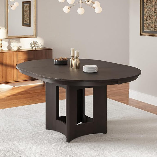 LUMISOL Round Dining Table for 4-6 People, 41"-57" Extendable Kitchen Table with 16" Removable Leaf for Small Places, Kitchen, Dining Room, Espresso