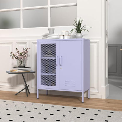 Purple Metal Locker CabinetsMetal Locker Storage Cabinet with Mesh Doors and Adjustable Shelves Coffee Bar Cabinet,Kitchen Pantry Storage Cabinets for Home, Office, Entryway and Hallway ﻿