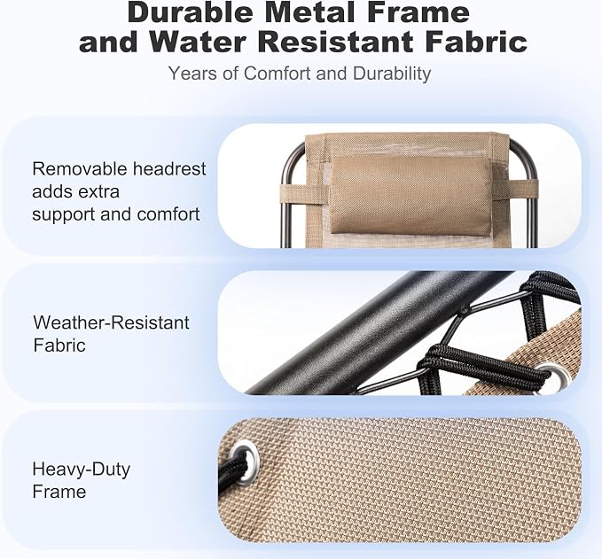Nazhura Set of 2 Relaxing Recliners Patio Chairs Adjustable Steel Mesh Zero Gravity Lounge Chair Beach Chairs with Pillow and Cup Holder Khaki (Kahki)