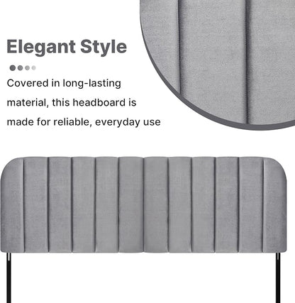 King Headboard Only - Upholstered Headboard for Bed, Easy Assembly, Velvet Covered Sponge, Place Between Bed & Wall, Adjustable Metal Legs with Non-Slip Pads, Grey