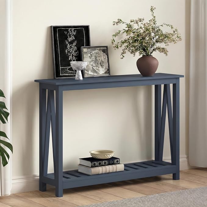 ChooChoo Farmhouse Console Table, Rustic Vintage Narrow Sofa Table for Entryway, Living Room, Hallway, 40 Blue