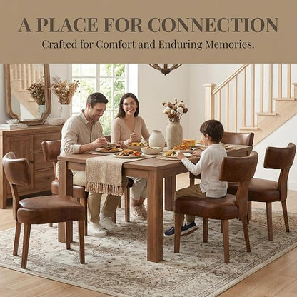 HNY Century Modern Dining Chairs Set of 6, Farmhouse PU Leather Upholstered Accent Chair Curved Backrest Kitchen Chairs, with Hardwood Frame, Brown 6PC