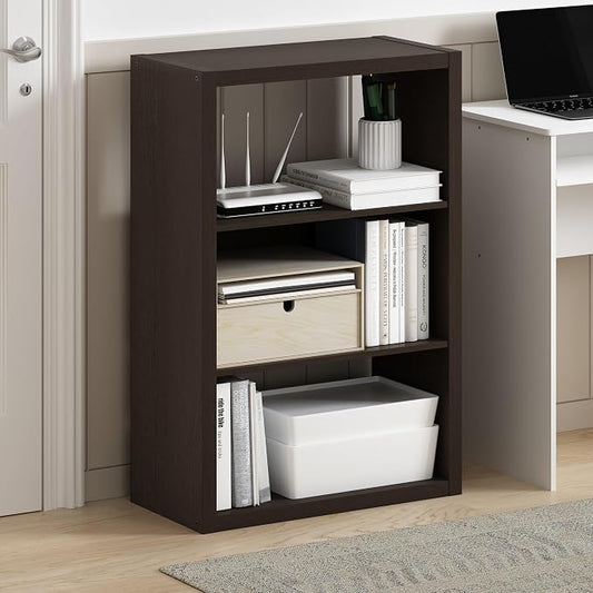 Furinno Viola 3-Tier Book Shelf, Extra Thick Frame Bookshelf, Dark Oak | Open Shelf, Open Back Design, 11.3" x 23.2" x 35.9", for Living Room, Bedroom, Home Office