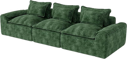 Hobestluk 120" Cloud Sectional Couch 3-Seater Sofa with Deep Seat Modular Sofa with Removable Cover Large Sofa Couch for Living Room (Green, 3-Seater Sofa)
