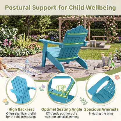 Giantex Kids Adirondack Chair, All-Weather HIPS Children's Outdoor Chair with Tilted High Backrest, Toddler Beach Chair for Garden Patio Backyard, Kids Lawn Chairs for Age 3-7 (2,Turquoise)