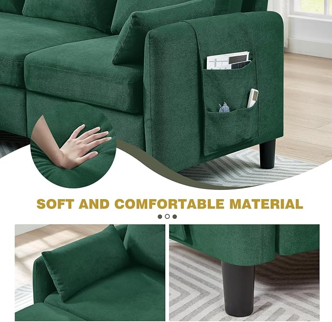 Convertible Sectional Sofa Set, 77" Small L Shaped 3 Seat Couch with Ottoman and 57" Loveseat, Modern Sofa Couches for Living Room, Green