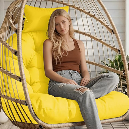 Outdoor Hanging Egg Chair Cushion Replacement, Thicken Egg Chair Cushion Waterproof Basket Eggs Chairs Cushion with Headrest Pillow, U-Shaped Cushions for Hanging Eggs Chairs Swing (Yellow)