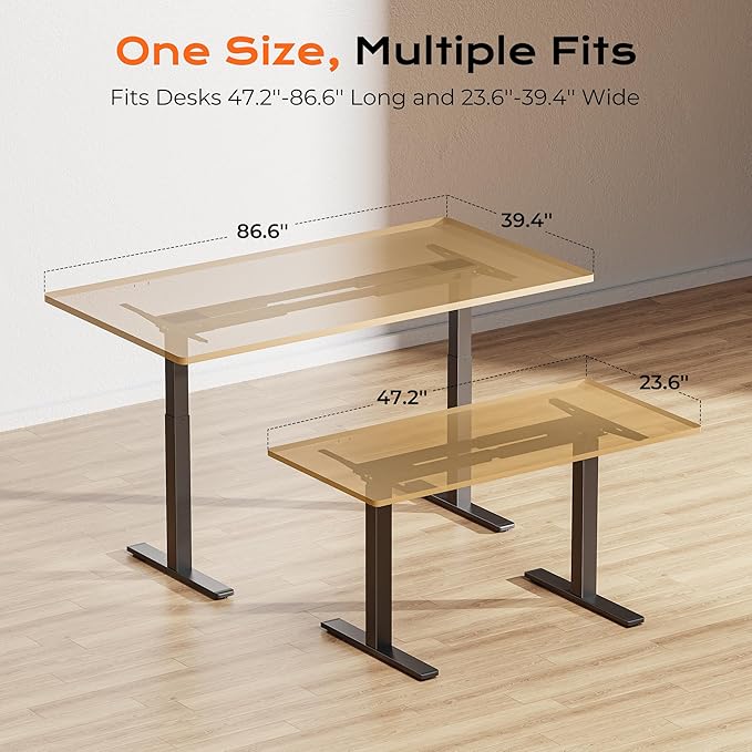 Huuger Dual Motor Electric Standing Desk Frame, Sit Stand up Desk Leg for 47.2” to 86.6” Desktop, Computer Desk Leg with Cable Tray, 3 Memory Height Presets, 2 Hooks, Black Frame Only, 1CD128B