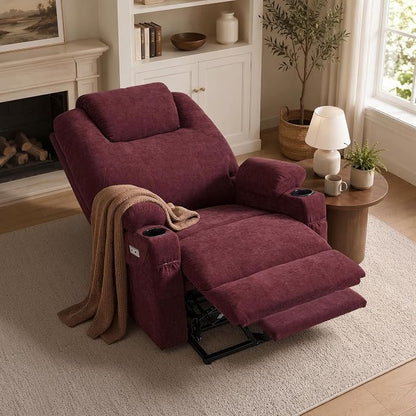 MCombo Power Lift Recliner Chair for Elderly R7045(Sangria, Medium-Wide) | Heat and Massage, Breathable Fabric, USB& Type C Charging Port, FSC Certified
