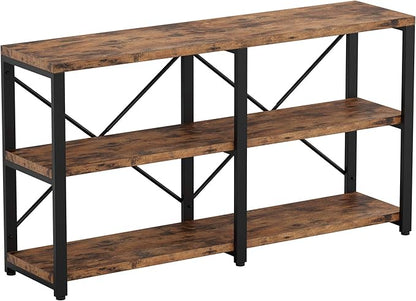 IRONCK Rustic Entryway Console Table, Long Hallway Table 55 in 3-Tier, TV Stand Entertainment Center Media Stand for Living Room, Industrial Style, Vintage Brown | Rustic