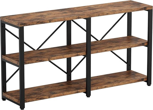 IRONCK Rustic Entryway Console Table, Long Hallway Table 55 in 3-Tier, TV Stand Entertainment Center Media Stand for Living Room, Industrial Style, Vintage Brown | Rustic