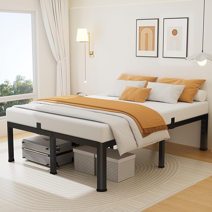 14 Inch California King Bed Frame, Metal Platform Bed Frame with Round Corner Legs, 3500 lbs Heavy Duty Steel Slats Support, No Box Spring Needed, Noise Free, Easy Assembly, Black