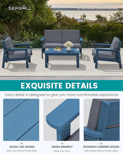 SERWALL Outdoor Loveseat, Blue Frame and Grey Cushion