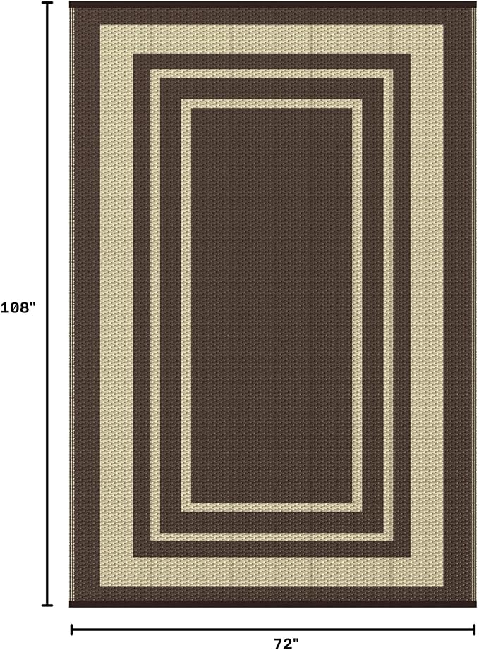GENIMO 6' x 9' Outdoor Rug Waterproof for Patio Decor, Reversible Plastic Straw Area Rugs Mat for Camper, Outside Carpet for Rv, Deck, Porch, Picnic, Balcony, Mix-Coffee & Beige