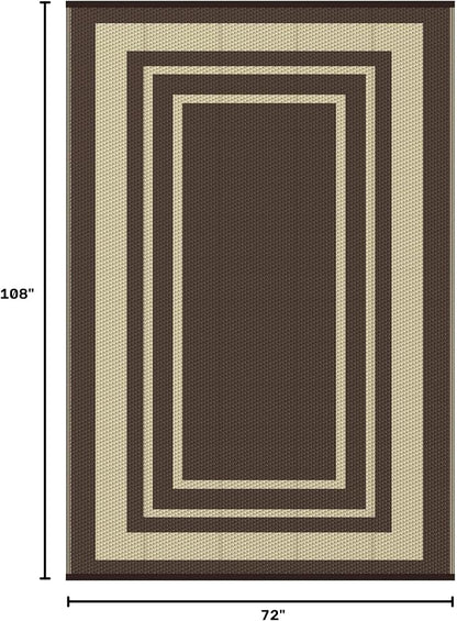 GENIMO 6' x 9' Outdoor Rug Waterproof for Patio Decor, Reversible Plastic Straw Area Rugs Mat for Camper, Outside Carpet for Rv, Deck, Porch, Picnic, Balcony, Mix-Coffee & Beige