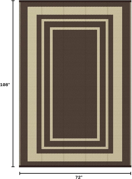 GENIMO 6' x 9' Outdoor Rug Waterproof for Patio Decor, Reversible Plastic Straw Area Rugs Mat for Camper, Outside Carpet for Rv, Deck, Porch, Picnic, Balcony, Mix-Coffee & Beige