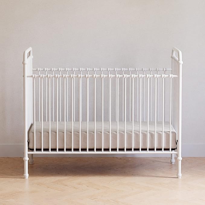 Namesake Abigail 3-in-1 Convertible Metal Crib in Washed White, Greenguard Gold Certified | GREENGUARD Gold Certified, Converts to Toddler Bed & Daybed, 4 Adjustable Mattress Heights, Conversion Kits Sold Separately