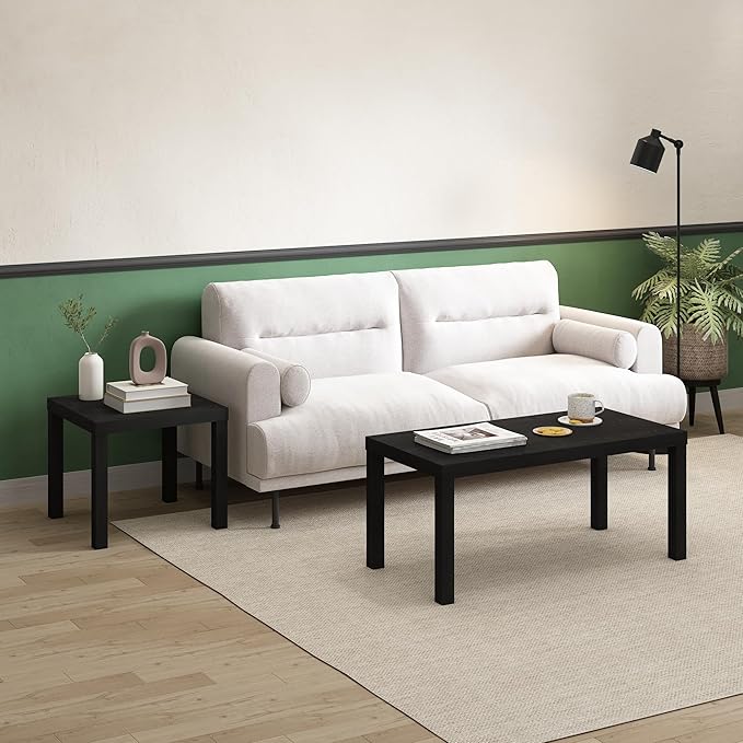Furinno Classic Side Table, Square Modern End Table with 1.8 Thick Tabletop, Simple Night Stand, Bedside Table, Toolless Assembly, for Living Room, Bedroom, Classic Black