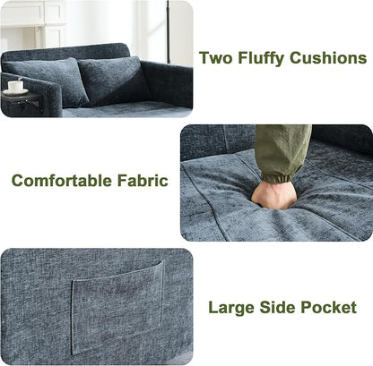 45" Oversize 3-in-1 Sleeper Chair Pull Out Bed, 75" Long Single Sleeper Sofa Bed with Wing Table and Side Pocket for Living Room, Bedroom, Small Space, Blue
