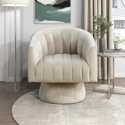 Lexicon Modern Swivel Accent Chair, Velvet Fabric Upholstered Swivel Lounge Chair with Rounded Base and Channel Stitching for Living Room/Bedroom/Office, Easy Assembly, Taupe