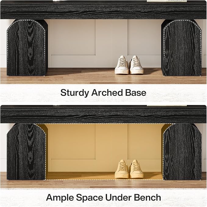 Tribesigns 59" Modern Entryway Bench, Black Wooden Shoe Bench with Arched Base, Sturdy End of Bed Bench for Entryway, Living Room & Bedroom