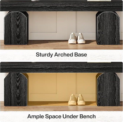 Tribesigns 59" Modern Entryway Bench, Black Wooden Shoe Bench with Arched Base, Sturdy End of Bed Bench for Entryway, Living Room & Bedroom