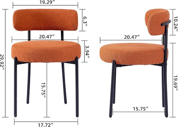 DYHOME Boucle Dining Chairs Set of 4, Upholstered Kitchen Dining Room Chairs, Side Chairs with Thick Cushions and Metal Legs for Kitchen Living Room, Orange