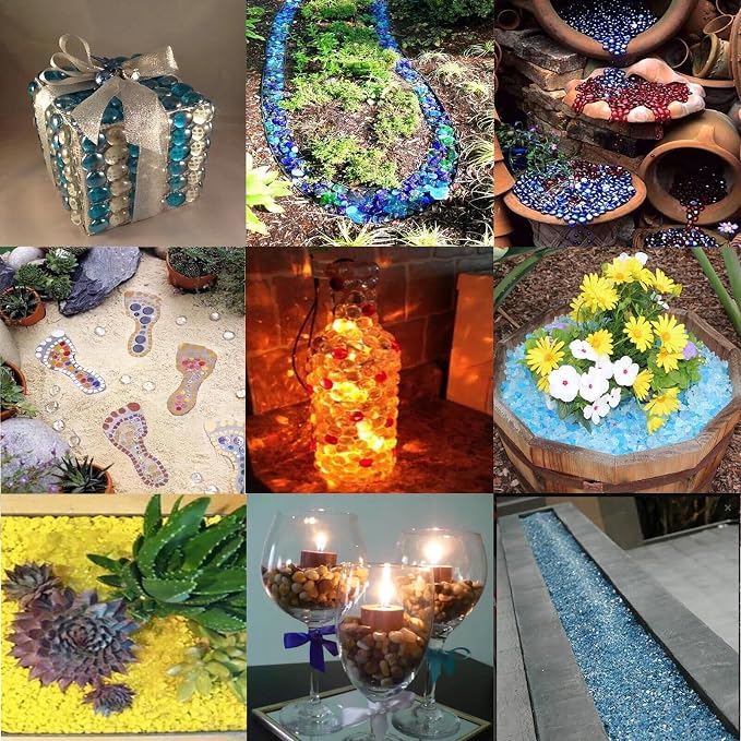 10 Pound 1/2 Inch Crushed Fire Glass for Natural or Propane Fire Pit Fireplace and Landscaping, 10 Pounds Golden,Copper, Light Green
