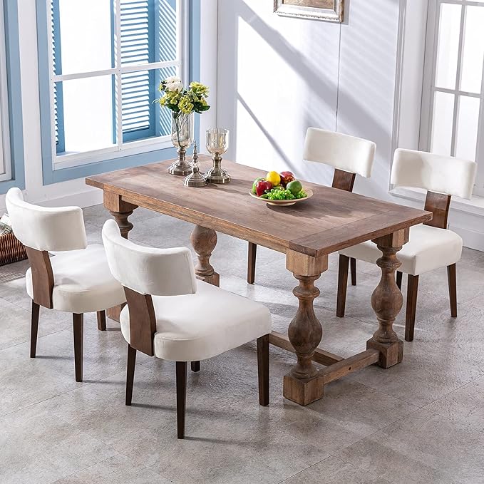 RIVOVA Set of 2 Modern Dining Chairs, Farmhouse Velvet Upholstered Dining Room Chairs Kitchen Chairs Side Armless Chairs with Curved Backrest Wood Legs, Cream
