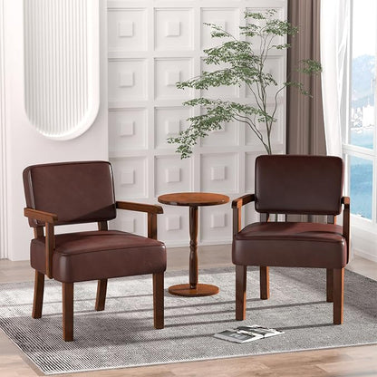 FAGAGA Accent Chairs Set of 2 with Table, PU Leather Living Room Chairs Oversize with Soft Seat and Armrests for Living Room Dinning Room Bedroom Reading Room Waiting Room