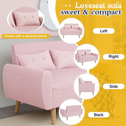 JAMFLY Pink Loveseat Sofa, 47.2'' Modern Small Space Sofa Set, High Density Sponge, Linen, Wood, 350 lbs Capacity
