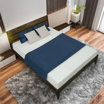 Acacia Emery Bed Frame with Headboard Solid Wood Platform Bed, King Size Bed Frame, Mid - Century Modern Wood Bed Compatible with All Mattresses, Easy Assembly, Non-Slip (Mocha, King)