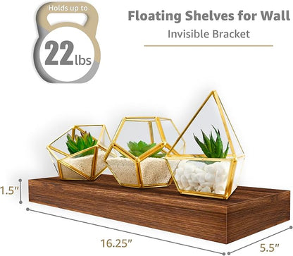 Sorbus Floating Shelves for Wall – 16 Inch Floating Shelf for Kitchen, Bedroom, Living Room, Bathroom, Home & Wall Decor - Mounted Bathroom Shelves with Invisible Brackets (Walnut, 3 Pack)