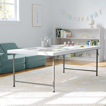 Flash Furniture Paige 4.93' Classroom Activity Table for School and Home, Heavy-Duty Rectangular Plastic Activity Table for Kids, White
