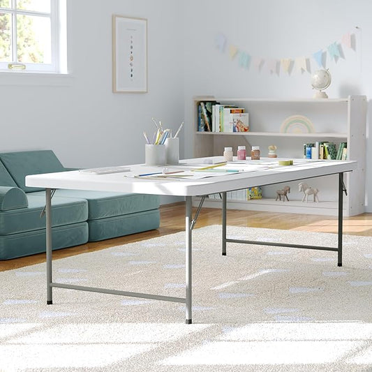 Flash Furniture Paige 4.93' Classroom Activity Table for School and Home, Heavy-Duty Rectangular Plastic Activity Table for Kids, White