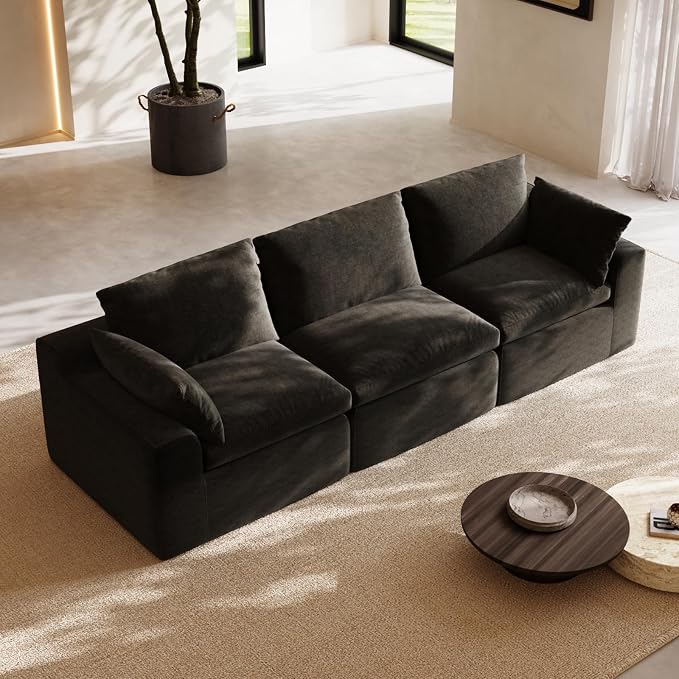 Novilla 104.3" Modular Cloud Couch, Modern Sectional Sofa with Smarts Coil® Support, Chenille Fabric, Upholstered Couch for Living Room Apartments Bedroom, No Assembly, 3 Seater, Dark Grey