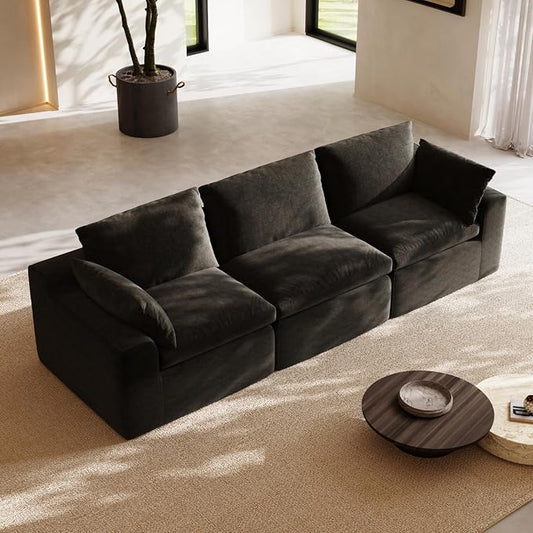 Novilla 104.3" Modular Cloud Couch, Modern Sectional Sofa with Smarts Coil® Support, Chenille Fabric, Upholstered Couch for Living Room Apartments Bedroom, No Assembly, 3 Seater, Dark Grey