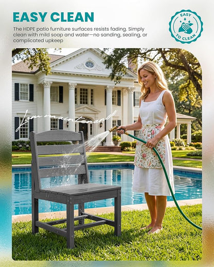 SERWALL Outdoor Dining Sets for 10 Person, HDPE Dining Set with 2 Tables, 8 Armless Chairs and 2 Armed Dining Chairs, Gray