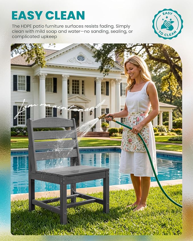 SERWALL Outdoor Dining Sets for 6, HDPE Dining Set with 6 Armless Chairs, Gray