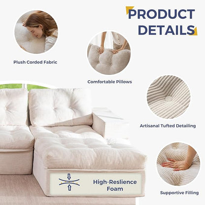 MAXYOYO Modular Sectional Sofa with Ottoman and Loveseat, Cloud Boneless Couch with Layered Cushion, Flexible Module Combination Sofa for Living Room, No Assembly Required,Beige