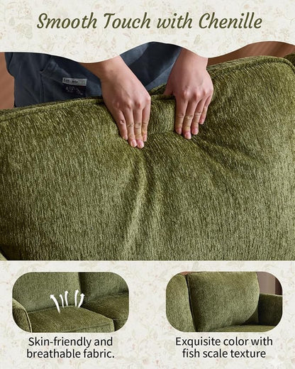 Karl home 67" Loveseat Sofa, Chenille Fabric, Green | Removable Covers, Outward Arms, Spring Cushion & Solid Wood Frame, Deep Seat for Living Room, Bedroom, Apartment