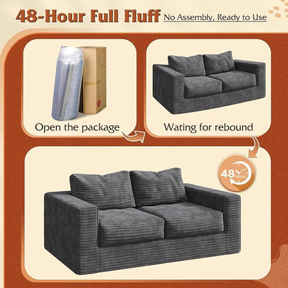 WLIVE 64'' Boneless Loveseat, Couches for Living Room, Bean Bag Couch for Adults, with Pillows, Giant Floor Couch, Plush Sofa, Grey, Loveseat