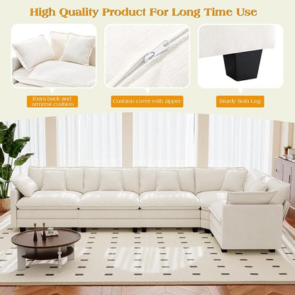 113.8" Modular Sectional Sofa,Cloud Couch for Living Room,Modern Deep Seat Sofa 5 Seater Chenille Fabric Comfy L Shaped Couches with Throw Pillows for Apartment