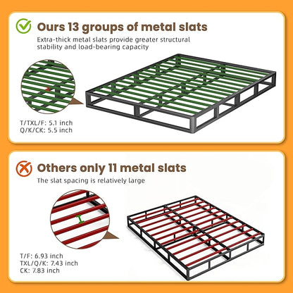 VIPSHOW 7 Inch Full Metal Box Spring with Round Corners - 3000 lbs Capacity, High Profile Heavy Duty Mattress Foundation with Steel Slats, Noise-Free, Easy Assemble, Black