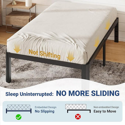 Allewie Metal Twin Bed Frame, 14 Inch 3500LBS Heavy Duty Platform Bed with Rounded Corner & Under Bed Storage, No Box Spring Needed, Noise Free, Easy Assembly, Black