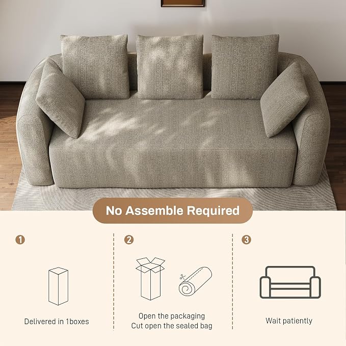 Curved Modern Couch Sofa,Boneless Couch， Modern 3 Seater Cloud Couch,Deep Seat
