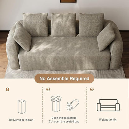 Curved Modern Couch Sofa,Boneless Couch， Modern 3 Seater Cloud Couch,Deep Seat