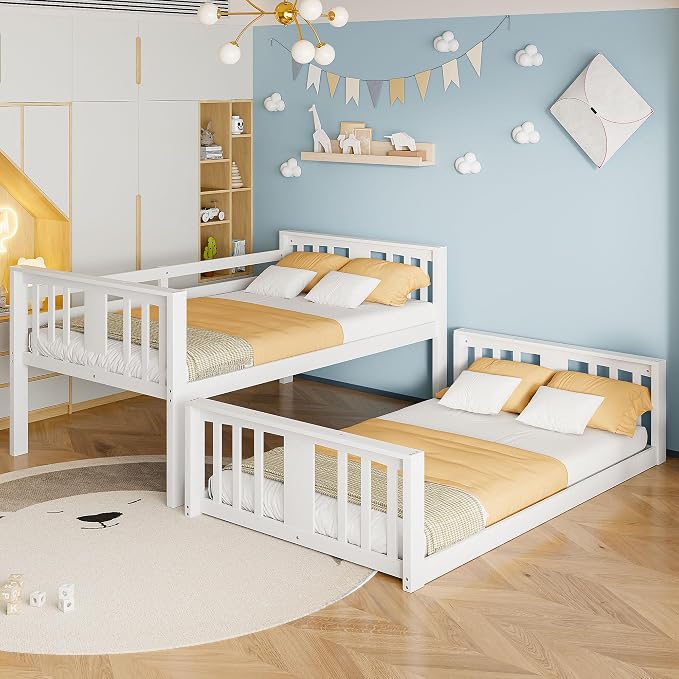 Merax Twin Over Twin Bunk Bed with Ladder, White