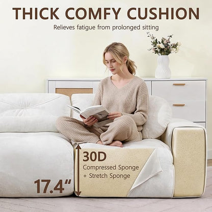 82" Modular Sectional Cloud Couch, Loveseat Sofa Boneless Couches, 2 Deep Seat Modern Comfy Velvet Sofa for Living Room, Bedroom, Apartment (Beige)