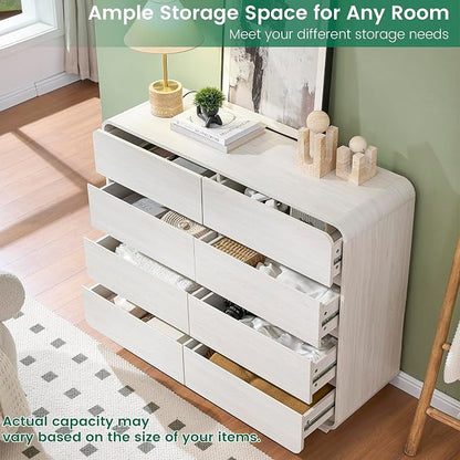 Standifurno 47’’ Wide Dresser with 8 Drawers, White Chest of Drawers with Deep Drawers & Handleless, Wooden Storage Organizer for Bedroom, Living Room, Hallway